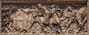 Novara - The carved relif of Conversion of St. Paul in the church Chiesa di San Marco